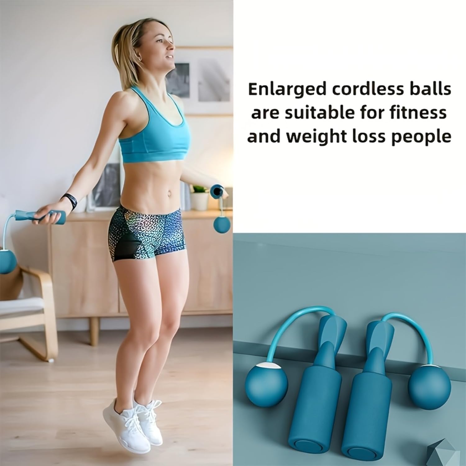 Weighted Cordless Jump Rope for Fitness - Silent Skipping Rope for Home Workouts, Adults & Beginners