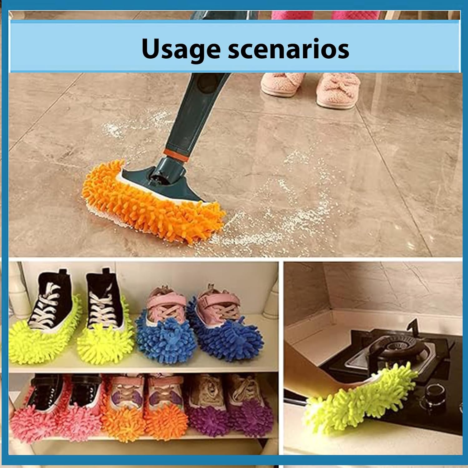 2 Pairs Washable Mop Slippers Dust Duster