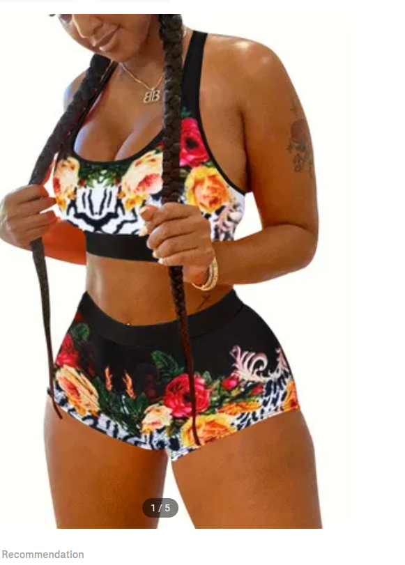 Plus Size Women's 2 Piece Printed Shorts Set Sleeveless Tank Top And High Waist Bodycon Shorts Summer Casual Sporty Outfit